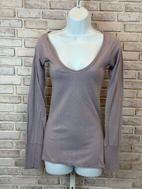 Amade Long Sleeve V-Neck Top Cotton Modal Mauve Size Small